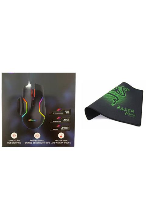 ATAEXPRESS Kaliteli Rgb Işıklı Mouse Maus Gamer Gaming Oyuncu Mouse 1.5 Metre Kablolu + Razer Pad Ped