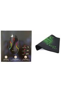 ATAEXPRESS Kaliteli Rgb Işıklı Mouse Maus Gamer Gaming Oyuncu Mouse 1.5 Metre Kablolu + Razer Pad Ped