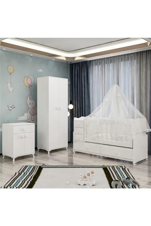 Garaj Home Melina Yıldız 2 Kapaklı Bebek Odası Takımı Beyaz Yatak Ve Uyku Seti Kombinli Uyku Seti Pembe