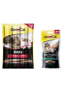 Gimcat 4 Adet 2 Sticks Tavuklu Ve Ciğerli 20 gr + 2 Nutri Pockets Dental 60 gr Kedi Ödülü