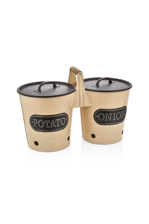 LUCKYHOMES Ahşap SaplıMat Krem Patates Soğanlık 2 liLck-1