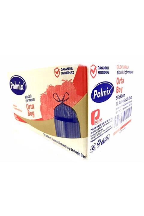 Polmix Çöp Torbası Büzgülü Çöp Poşeti Orta Boy gram 55 X 60 Mikron Çilek Kokulu Pembe 1 Koli 30 Pake