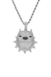 Black Dice Iced Out Bulldog Chain Pendant Cz Stones Hiphop Jewelry Bulldog Kolye Silver