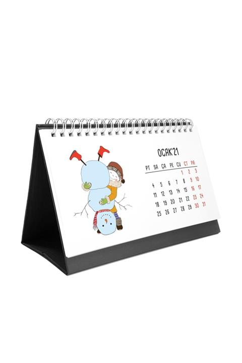 bi'aldım Mevsimler Kızlı Illustrasyon Çizim Masa Takvimi Siyah Renk