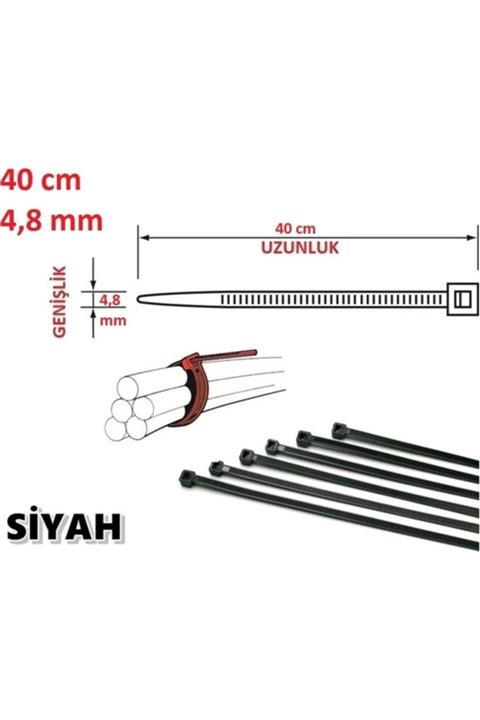 Pemsan 40cm X 4,8mm Plastik Cırt Kelepçe ( Kablo Bağı ) Siyah