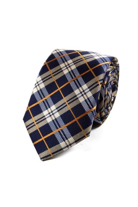 Sade Kravat Lacivert Bej Turuncu Ekoseli Kravat