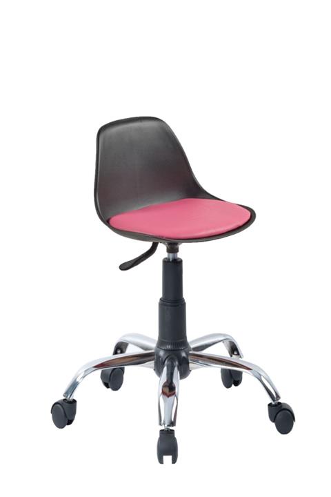 ofiscombin Krom Metal Ayaklı Döner Tekerli Sırtlı Çalışma Taburesi Tabure