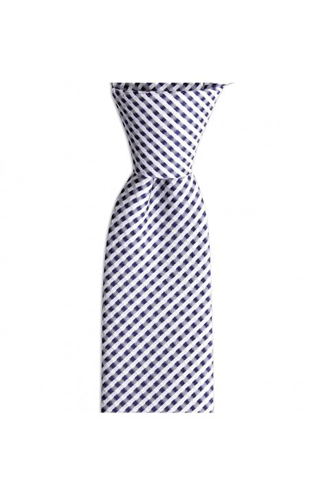 1001 Kravat Lacivert Beyaz Desenli 7 cm Genişliğinde Ipek Kravat