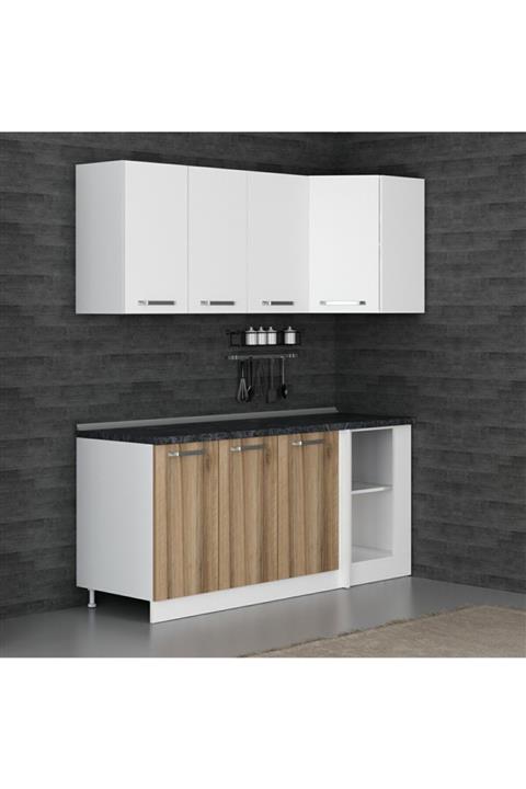 Minar 185cm Köşe Mutfak Dolabı - Beyaz/dore K185-d2