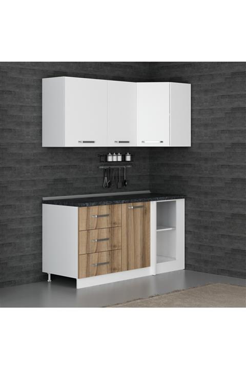 Minar 165cm Köşe Mutfak Dolabı - Beyaz/dore K165-d2