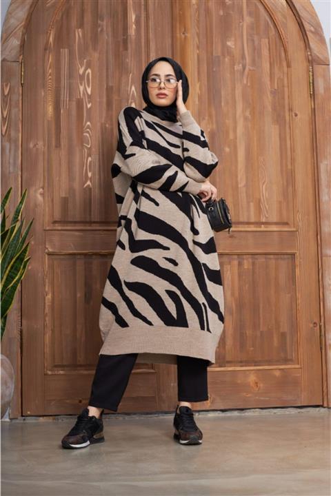 Neways Zebra Triko Tunik Vizon - Siyah 8035