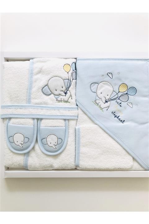 MİNİBORN Yeni Doğan Erkek Fil Nakışlı Banyo Seti