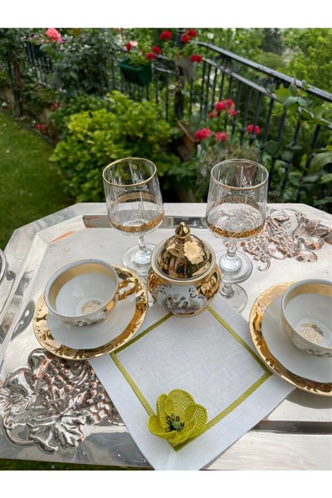 7DECORSS Hardal Gelincik Iğne Oyası Nakışlı Kokteyl Peçetesi
