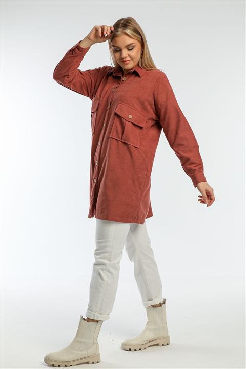 ensade Gül Kurusu Oversize Cepli Süet Kumaş Gömlek