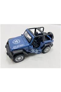 toysandmore Askeri Jip Metal Işıklı Sesli Die Cast Army Jeep Mavi