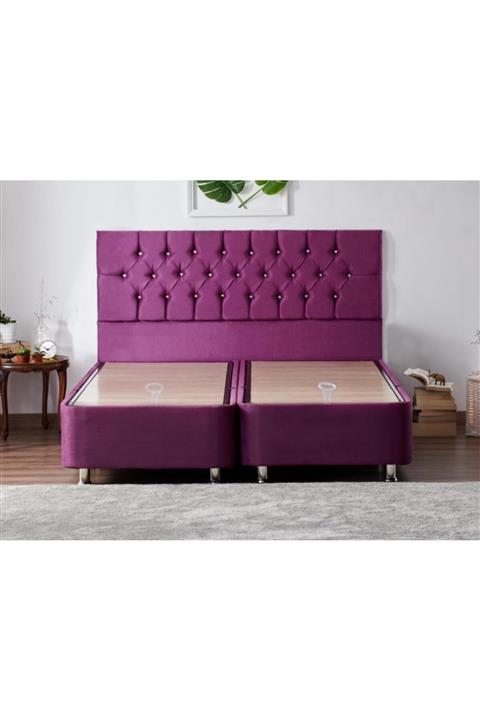 Niron Yatak Violet Baza Ve Başlık Seti 140x190 Cm Çift Kişilik Sandıklı Mor Kumaş Baza Ve Başlığı