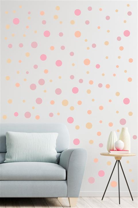 ENGINPRINT 99 Adet Pembe Tonlu Irili Ufaklı Yuvarlak Şekil Duvar Stickerı