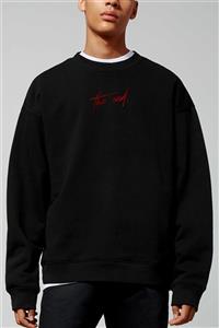 AFROGİYİM Oversize Kırmızı The End Baskılı Siyah Sweatshirt