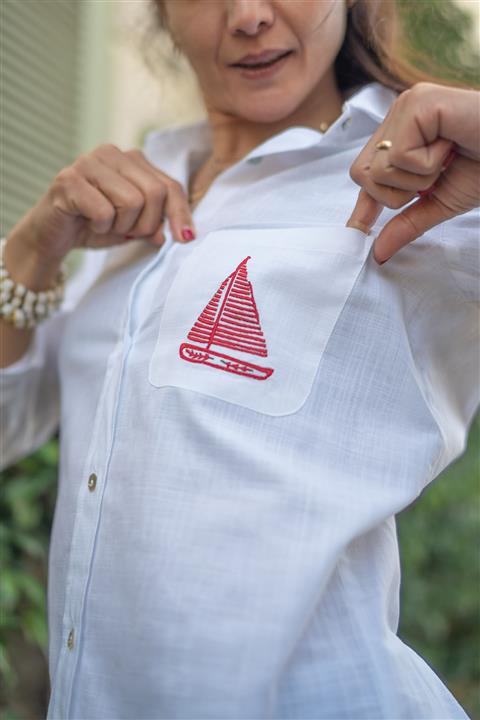 Livebasic Red Saılor Klasik Plaj Gömleği