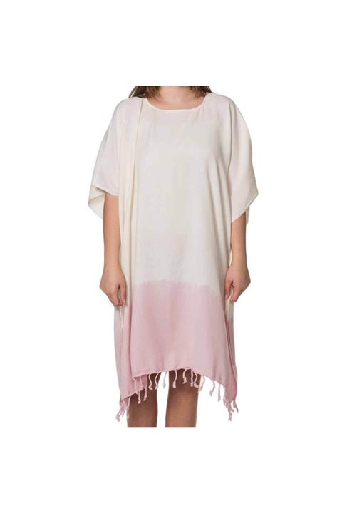 Hare Bej Gül Pembe Renkli Batik Plaj Elbisesi Tünik Standart Bambu Pamuk