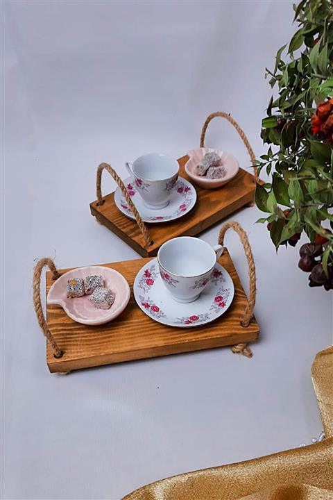 Alyones 2'li Takım Halatlı Dekoratif Ahşap Sunum Tepsisi Seti