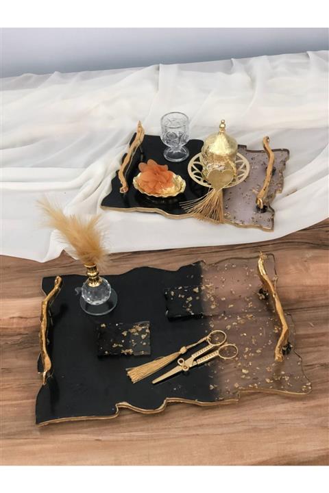 Masalsı Concept Epoksi Tepsi Söz Tepsisi Nişan Tepsisi Yüzük Tepsisi Damat Kahvesi Damat Fincanı