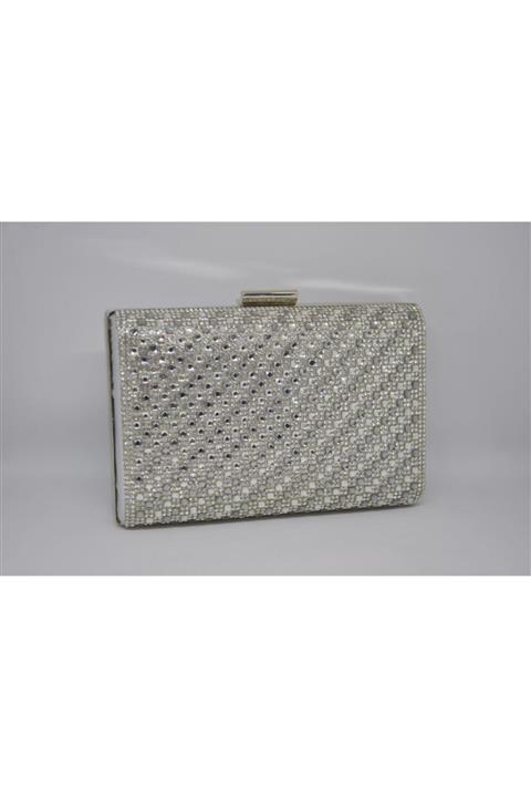 Mer Çanta Gümüş Taşlı Abiye Çanta