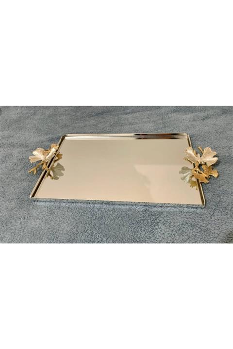 Dream Nısan Kelebek Tepsı Aynalı Buyuk Gumus 40*27 Cm