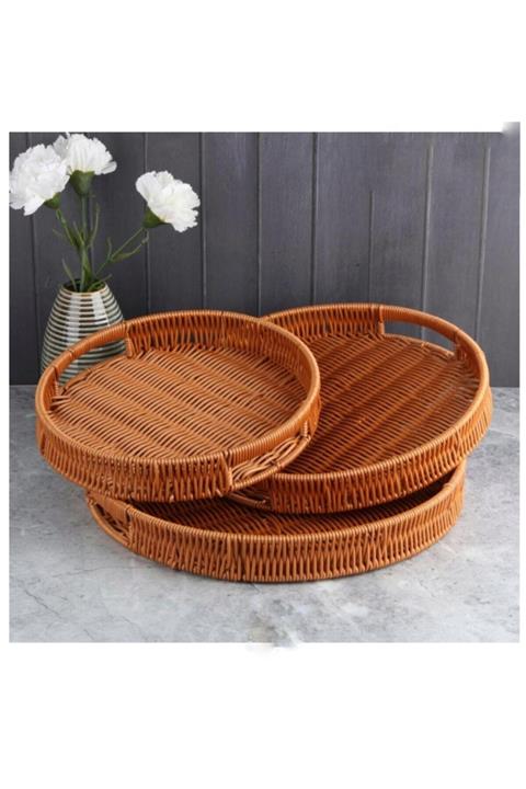 Perotti 3lü Yuvarlak Hasır Tepsi Seti