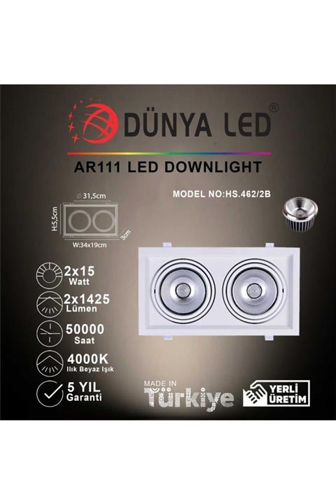 DÜNYA LED Hs.462/2-b 2x15w Ar111 Led Downlıght 4000k Ilık Beyaz Işık