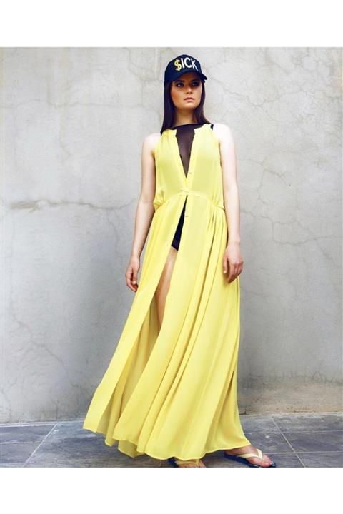 Ece Salıcı Kadın Sarı Şifon Plaj Elbisesi