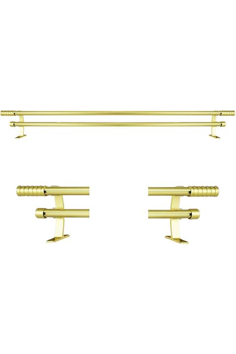 Perdejim Mat Sarı Alüminyum Çift Raylı Rustik Perde Askısı 200 cm