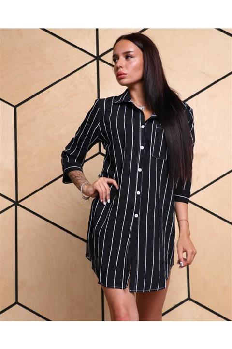 ASYALİ Kadın Siyah Gömlek Elbise