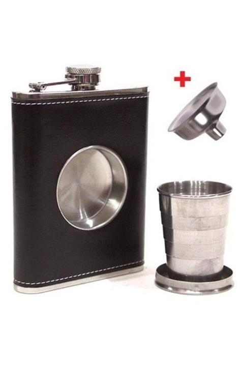 ehobim Kendinden Bardaklı Çelik Içki Cep Matarası Hunili