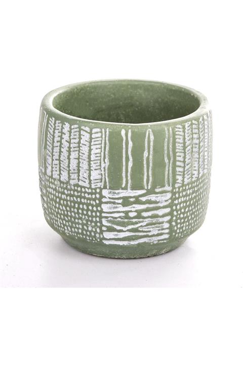 VeraMaya Antik Desenli Yeşil Beton Saksı 14,5x12,5 Cm
