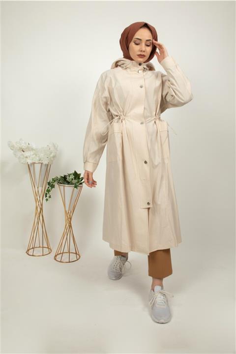 İkoll Kadın Bej Tesettür Trençkot 24114