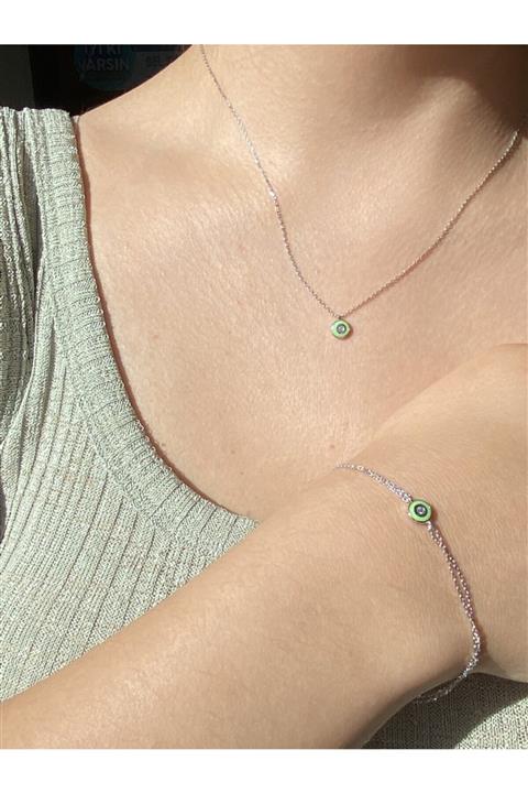 EGE PIRLANTA Kadın Beyaz Yeşil Mineli Pırlanta Bileklik