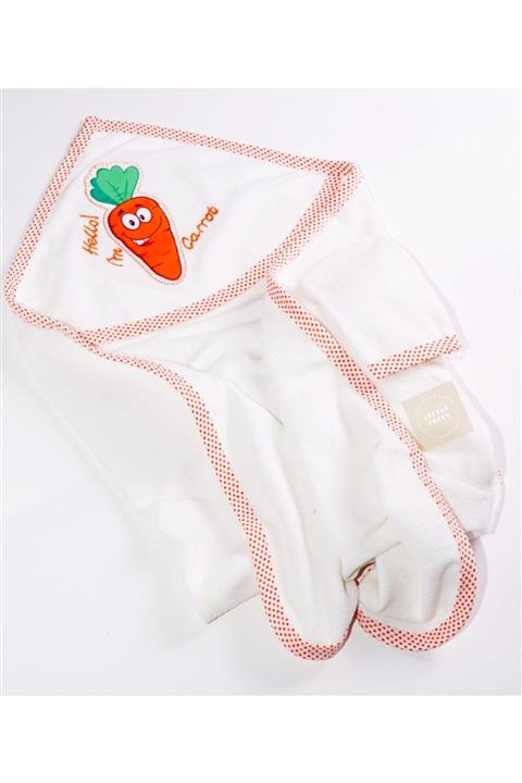 LittlePoffy Havuç Bebek Banyo Havlusu + Banyo Keseli