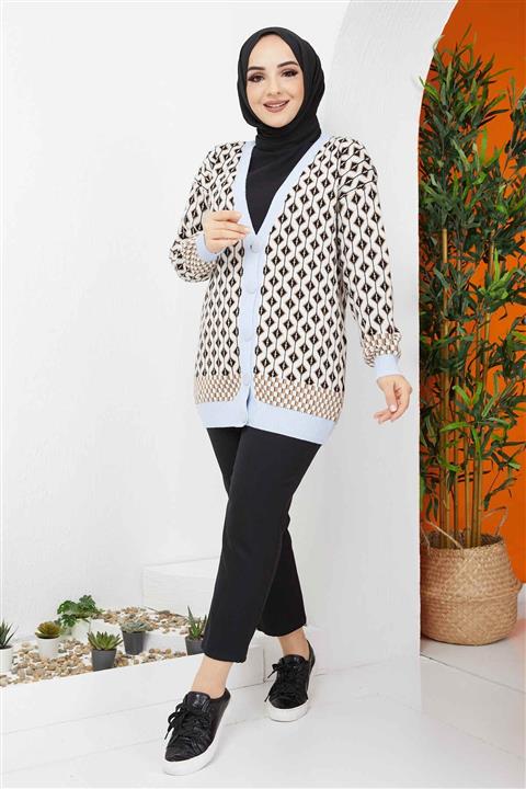 İmajButik Desenli Triko Hırka/buz Mavi