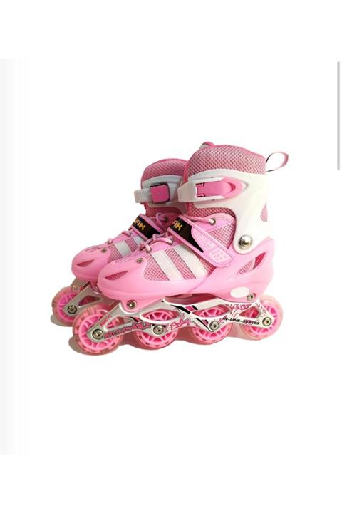 Sunman Sun Işıklı Şeffaf Silikon Tekerli Ayarlanabilir Kaliteli Çocuk Pateni Pembe