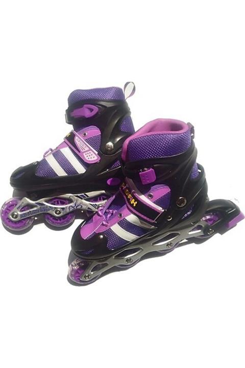 Sunman Sun Lila-mor Işıklı Şeffaf Silikon Tekerli Ayarlanabilir Kaliteli Çocuk Pateni