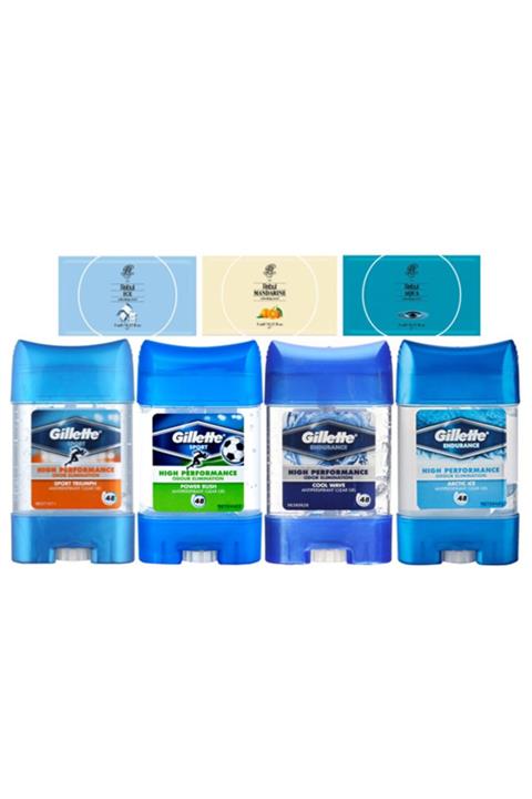 Rebul Kolonyalı Mendil 3 Çeşit 6'şar(18 Ad) + Gillette Antiperspirant 4 Farklı Çeşit 1'er Ad 70m X 4