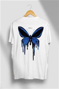 Bingo Store Kelebek Butterfly Beyaz O Yaka %100 Pamuk Unisex Oversize T-shirt