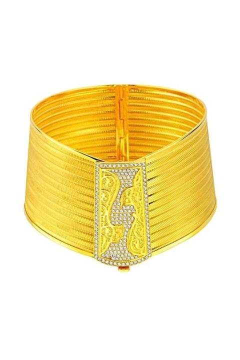 BİLEZİKHANE Taşlı 11 Sıralı Hasır Kelepçe Telkari Desenli 22 Ayar Altın