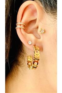 Sym Accessories Çelik Yıldız Detaylı Gold Piercing Tragus Helix Kıkırdak Küpesi Yl400