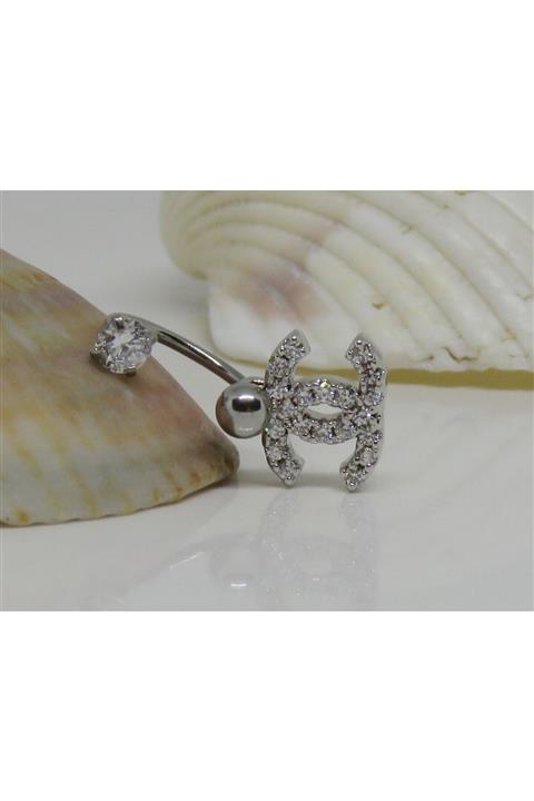 Işıl Işıl Cerrahi Çelik Zirkon Taşlı Gümüş Gri Cc Figürlü Küpe, Piercing, Kıkırdak, Tragus, Helix