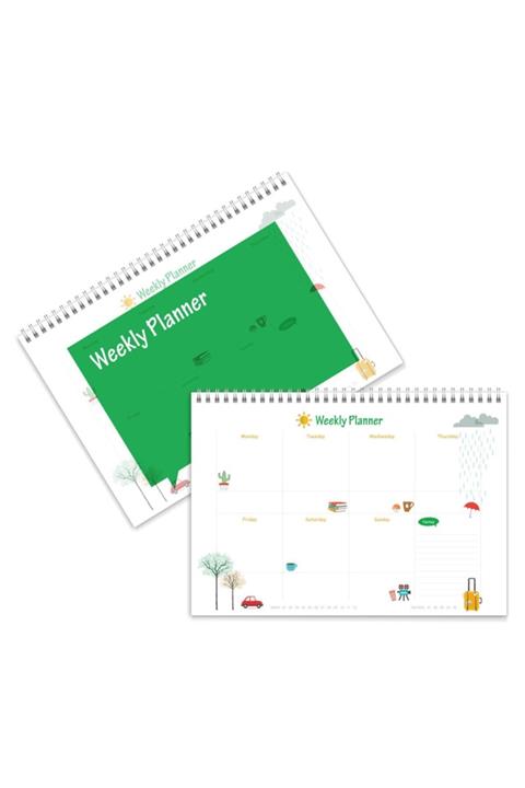 bi'aldım A4 Boy Yeşil Zeminli Kapak Haftalık Planlayıcı