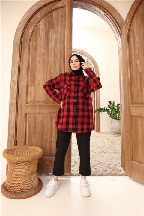 MY DREAM Kadın Ekose Oduncu Gömlek Kırmızı Siyah