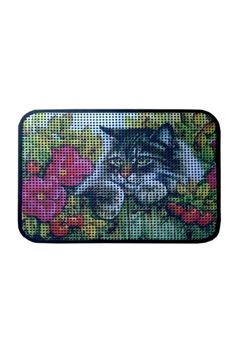 GizHome Catsline Elekli Kedi Tuvalet Önü Paspası 40x60 Çiçekli Kedi