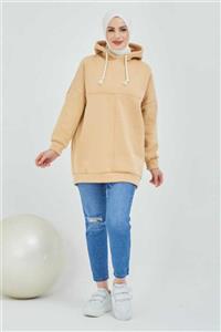 BURCU TESETTÜR Kadın Parçalı Sweatshirt Bft255 Camel